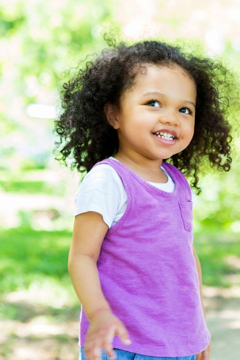 Hairstyle, Happy, Pink, Child, Purple, Facial expression, Summer, People in nature, Baby & toddler clothing, Magenta, 