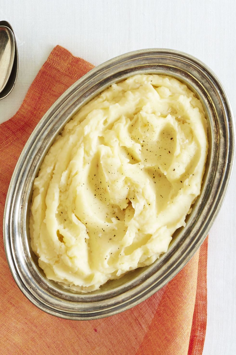 garlic mashed potatoes on a silver platter