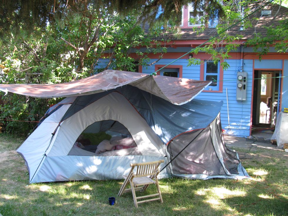 Camping, Tent, Leisure, Camp, Tarpaulin, Tree, Backyard, Yard, Recreation, Grass, 