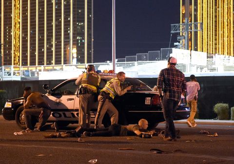 Police at Las Vegas shooting, Route 91 Harvest Country music festival grounds after an apparent shooting