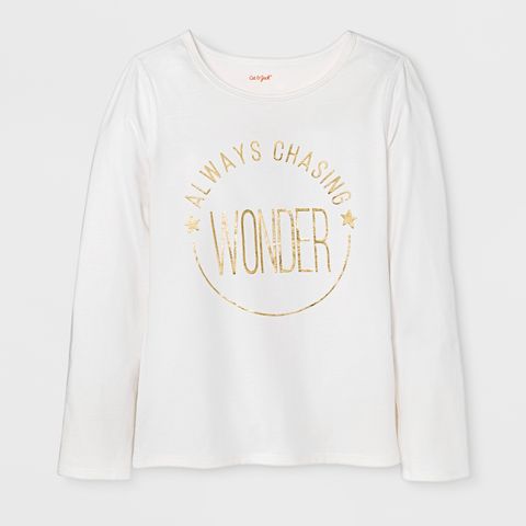Clothing, White, Sleeve, Long-sleeved t-shirt, T-shirt, Yellow, Text, Font, Top, Outerwear, 