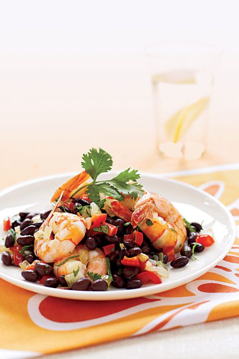 sauteed shrimp on warm black bean salad