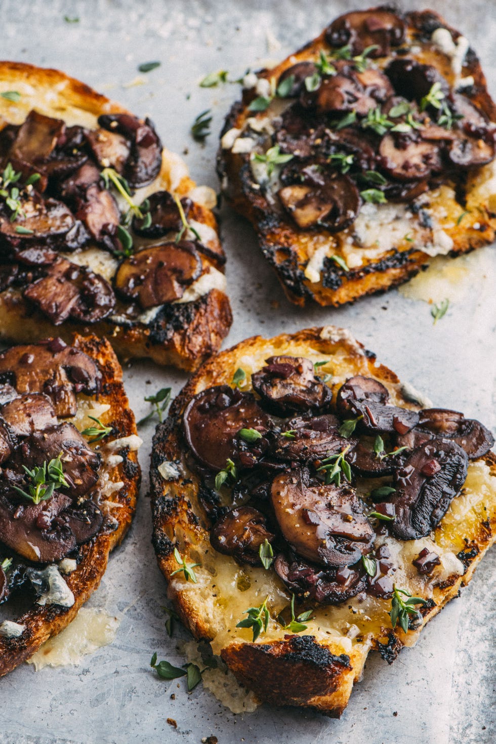 bruschetta with mushrooms and fontina toast
