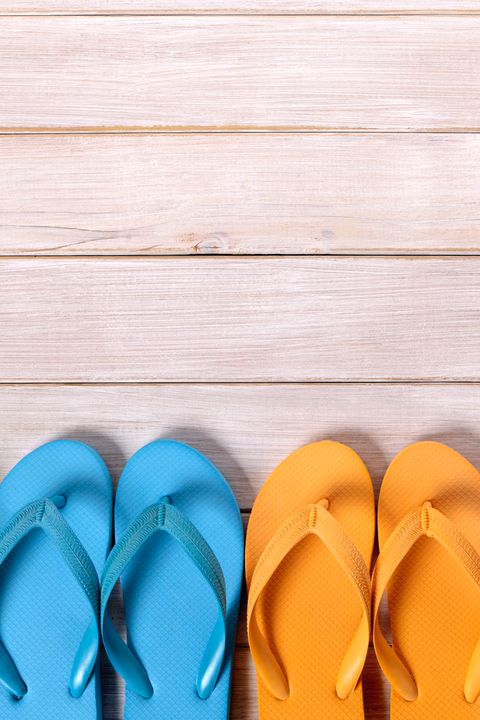 Footwear, Slipper, Flip-flops, Turquoise, Sandal, Shoe, Yellow, Teal, Orange, 