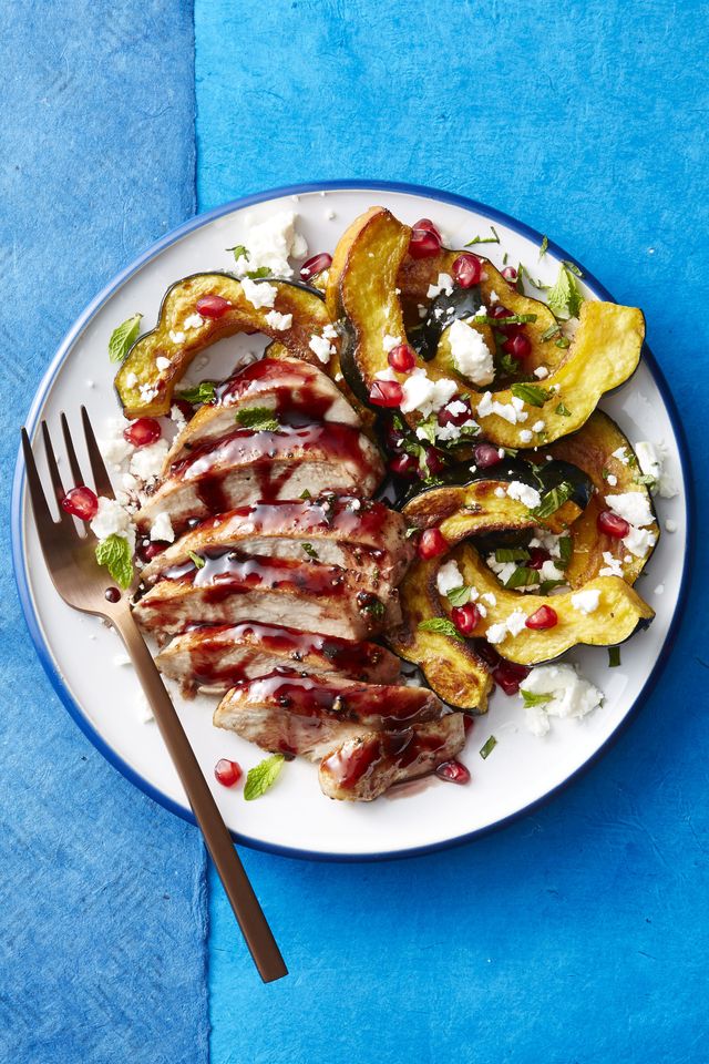 pomegranate honey glaze chicken with squash