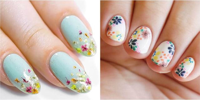 Photo Nail art service. Female manicure and floral patterns.