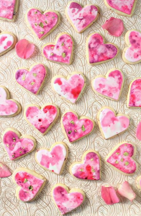watercolor sugar cookies - heart shaped foods