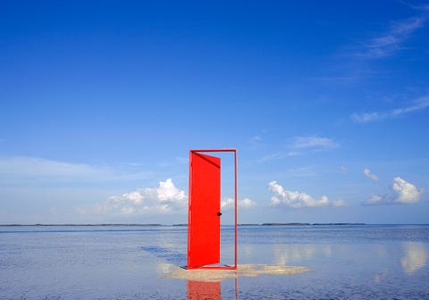 Blue, Sky, Red, Water, Sea, Calm, Horizon, Reflection, Architecture, Lake,