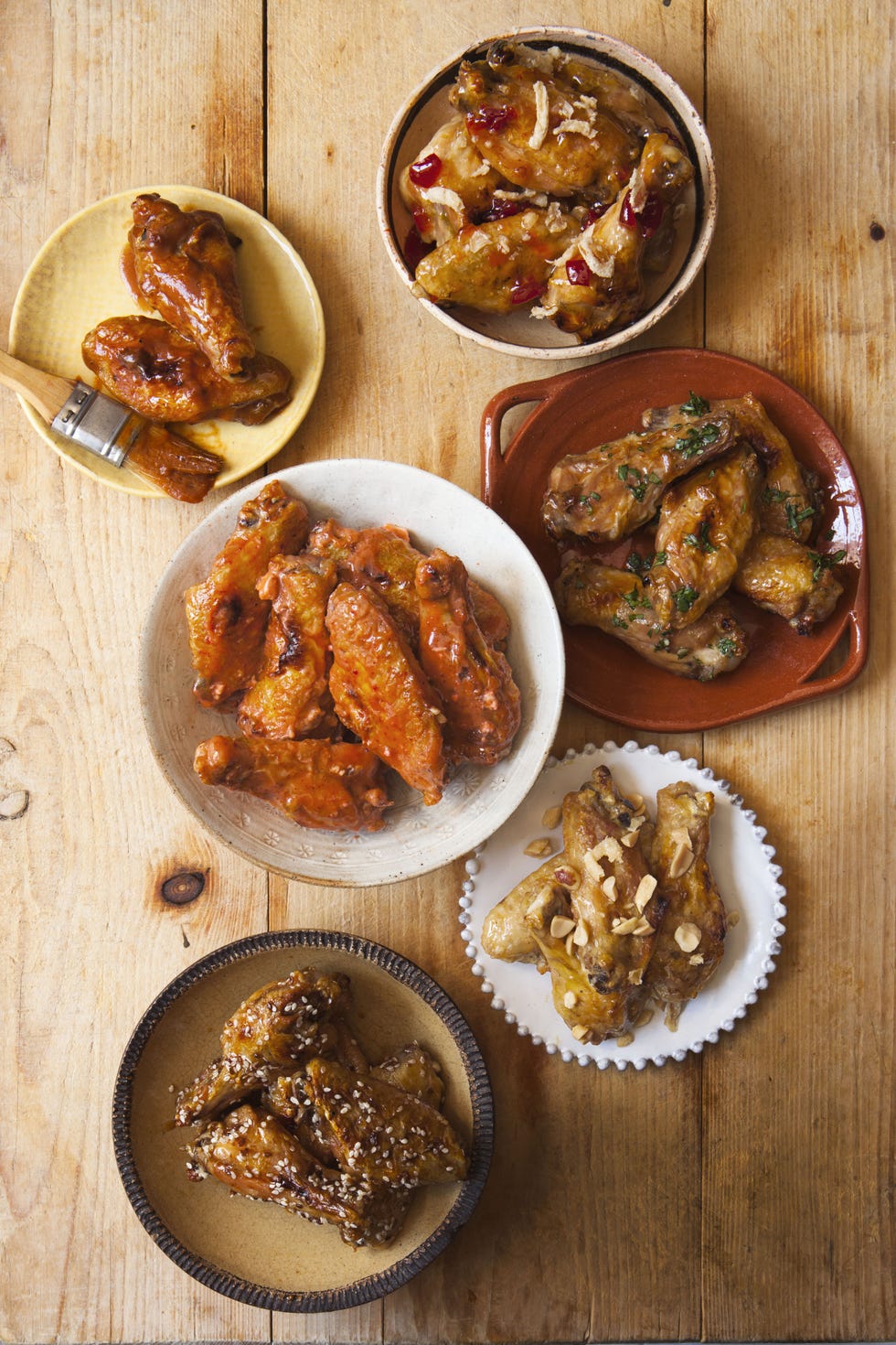 crispy charred chicken wings with six sauces