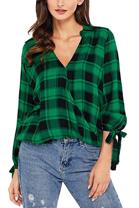    Tops Plaid Wrap Shirt 