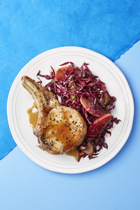 pork chops with balsamic braised cabbage and apples   easy dinner