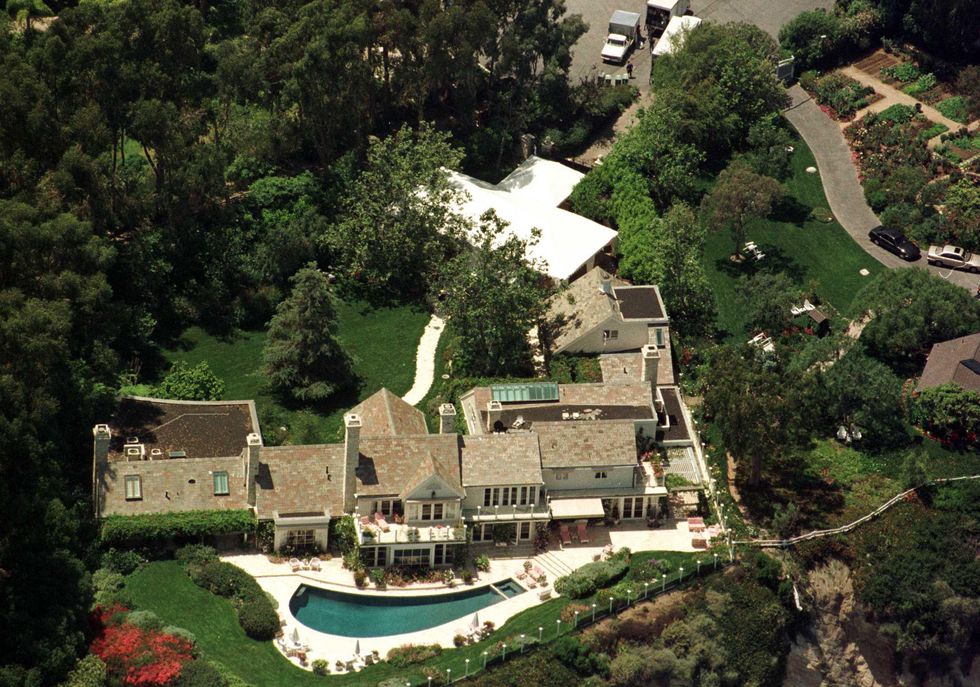 An overhead view of Streisand's estate, showing the tent set up for their wedding.