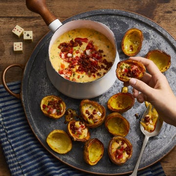 chorizo queso dip with potato skins