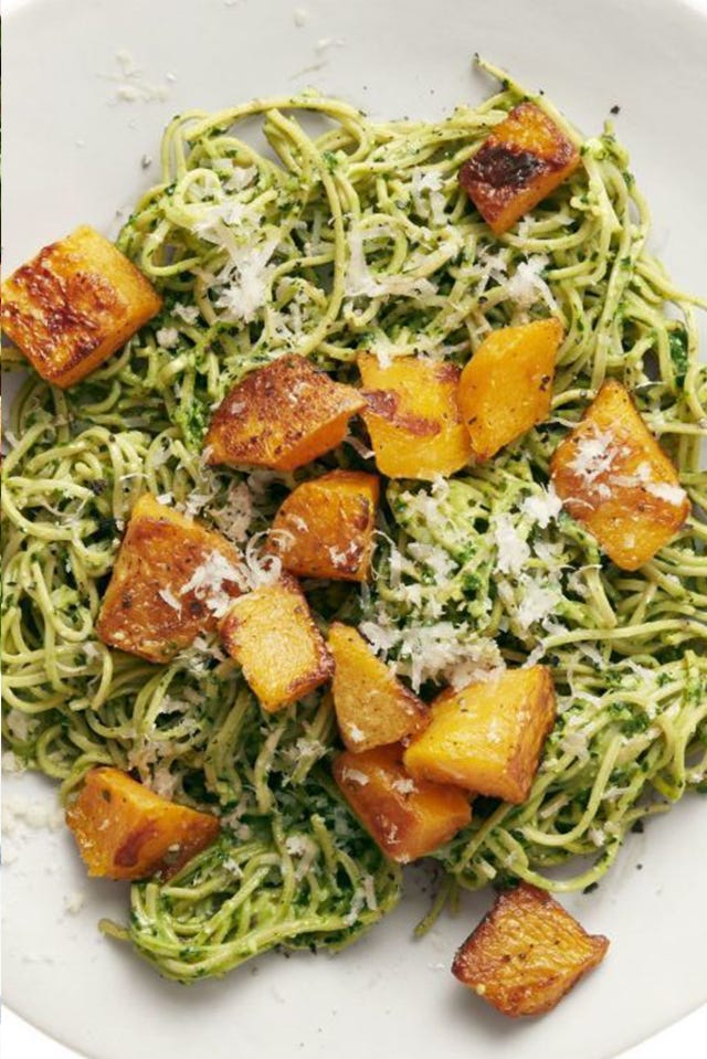 soybean pasta with kale pesto and squash   best kale recipes