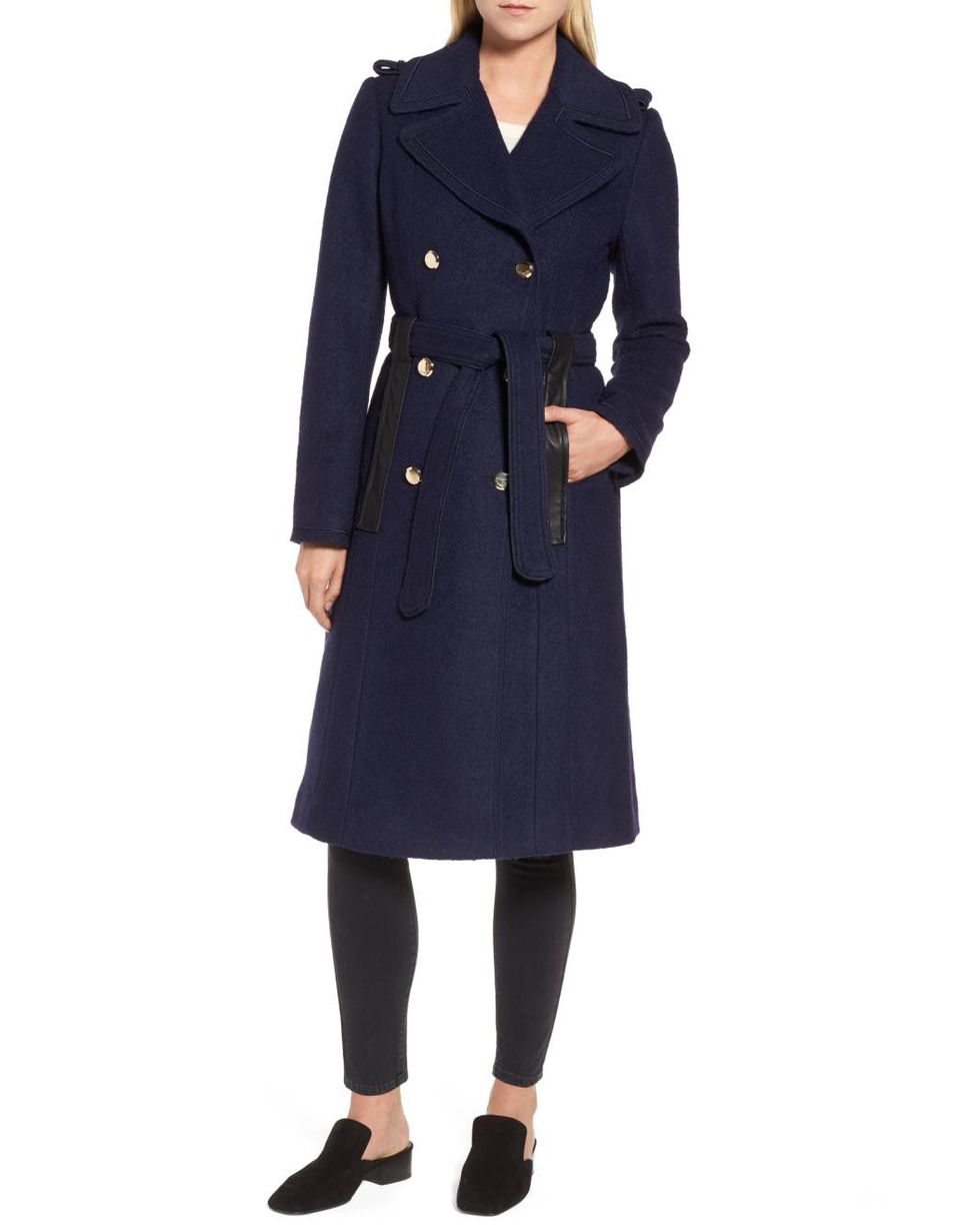 guess boiled wool trench coat