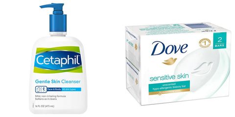 cetaphil gentle cleanser and dove sensitive skin beauty bar