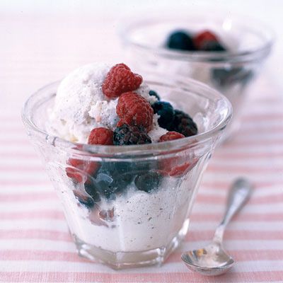 buttered berries over ice cream