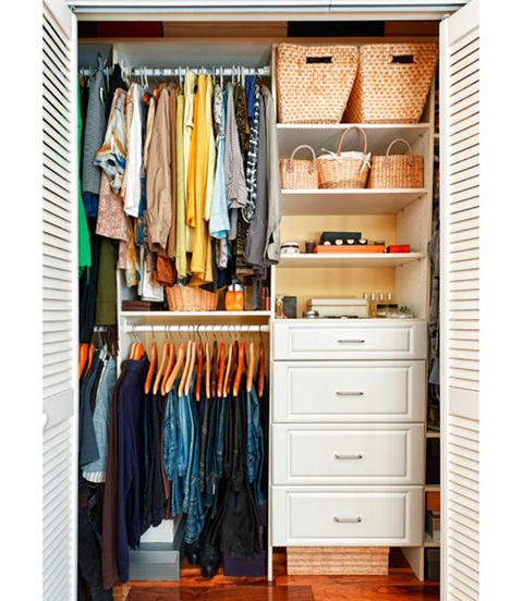 closet with baskets