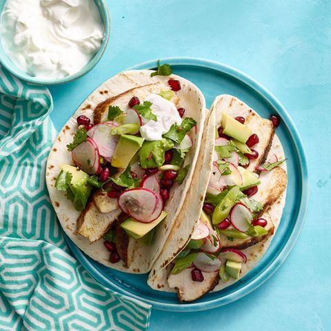 chicken breast recipes   spiced chicken tacos with avocado and pomegranate salsa