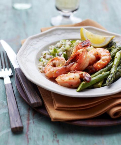 lemony shrimp asparagus on minted couscous