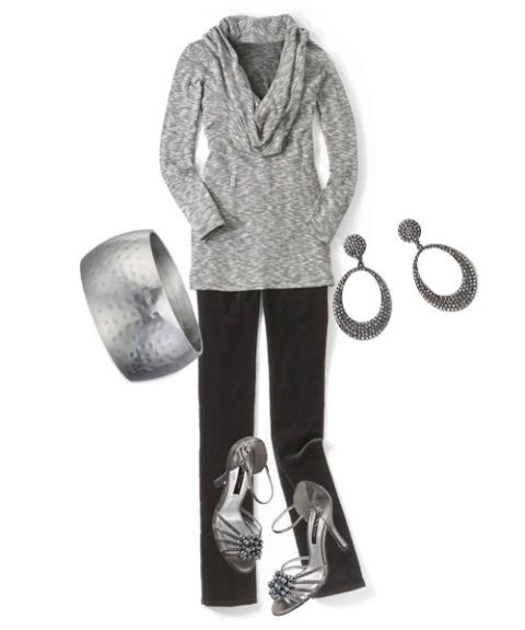 gray cowl-neck and accessories