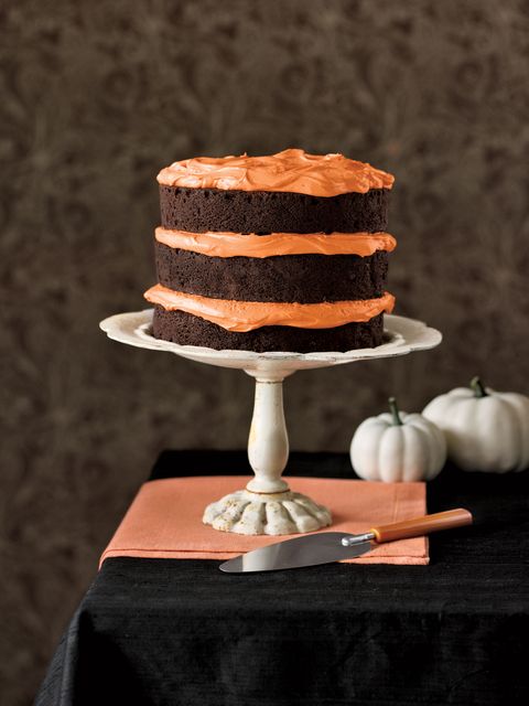 chocolate pumpkin cake with orange frosting