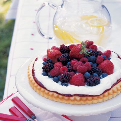 french almond cake with berries and cream