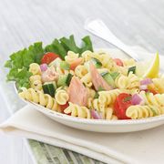 salmon pasta salad with mint and lemon vinaigrette