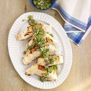 green tomato salsa with grilled sea bass