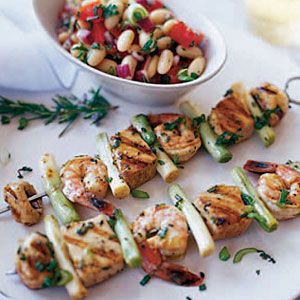 Seafood Kebabs with Bean and Tomato Salad