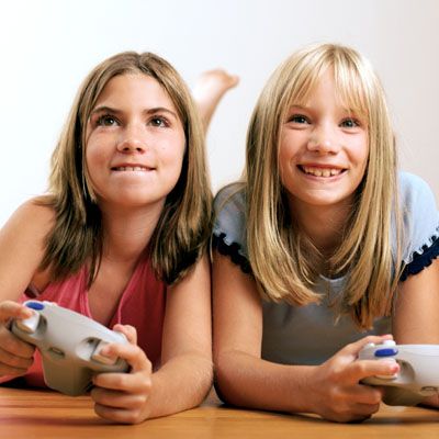 children playing video games