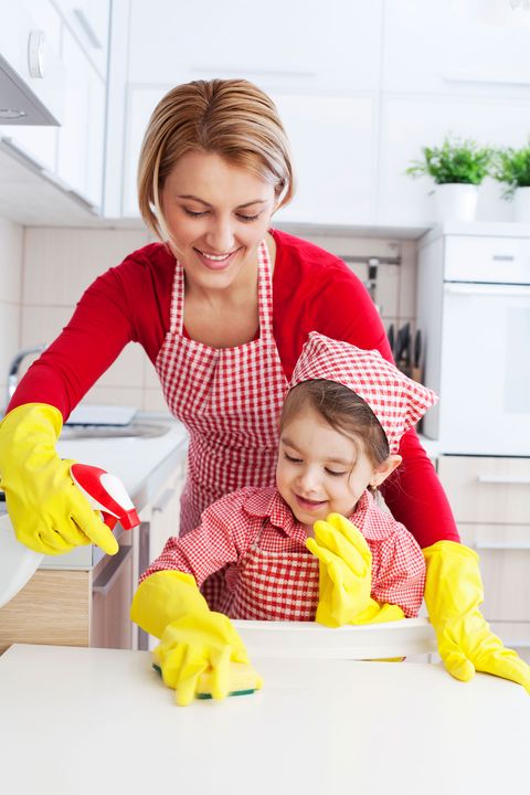 mom and daughter cleaning