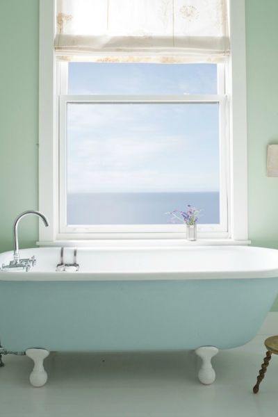 bathroom paint colors, mint bathroom with a mint tub and white window