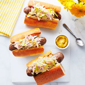 grilled sausage and apple slaw subs