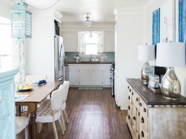 Room, Property, Furniture, Interior design, Building, Kitchen, Floor, Countertop, Turquoise, Ceiling, 
