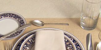 Serveware, Dishware, Tableware, Plate, Cutlery, Napkin, Porcelain, Kitchen utensil, Tablecloth, Glass, 
