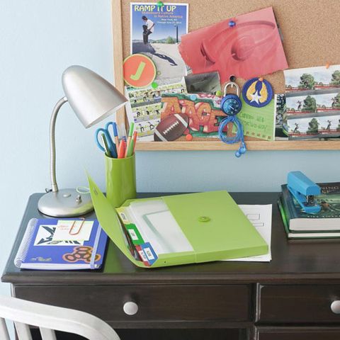 school supplies on desk