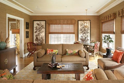 brown living room with natural accent