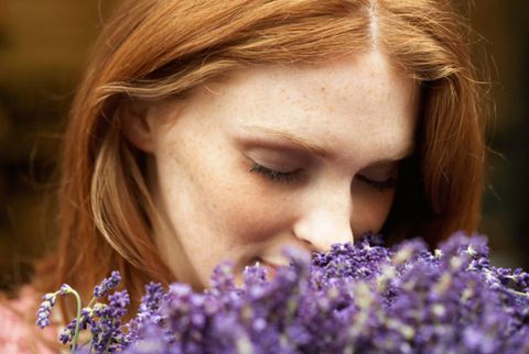 woman smelling lavender