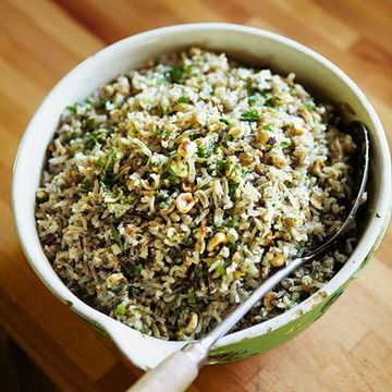 steamed wild rice with toasted hazelnut butter