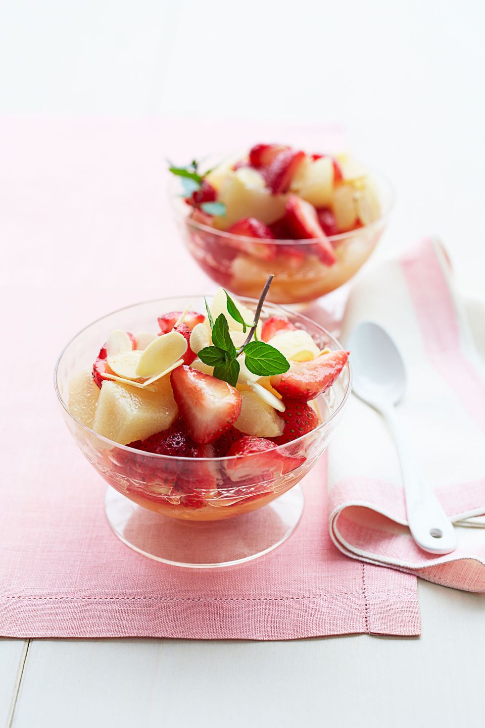 Mason Jar Fruit Salad with Strawberry Mint Dressing - Spoonful of