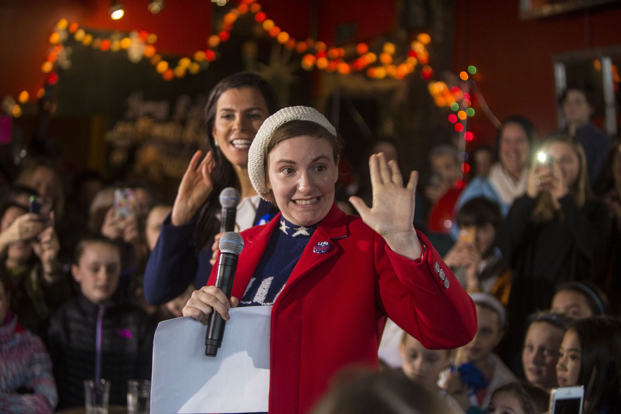 MANCHESTER, NH - JANUARY 08:  Screenwriter and actress Lena Dunham speaks to a crowd at a Hillary Clinton for President event on January 8, 2016 in Manchester, New Hampshire. Dunham highlighted Democratic presidential candidate Hillary Clinton's commitment to standing up for women and girls.