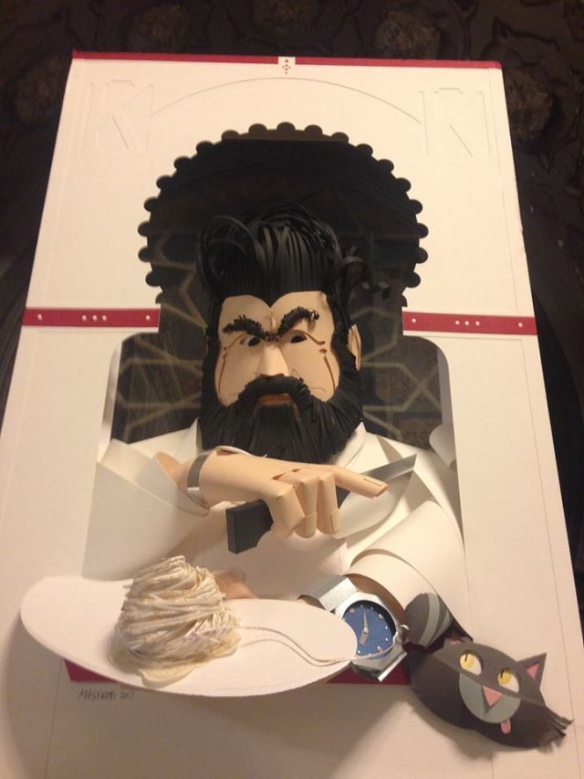 Hairstyle, Facial hair, Beard, Moustache, Painting, Paper product, Fictional character, Paper, 