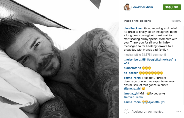 David Beckham primo post su Instagram