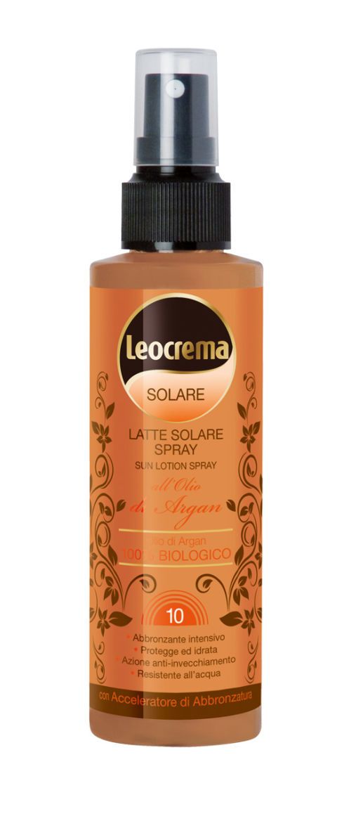 <p>Leocrema Latte Solare Spray all'Olio di Argan SPF10 Acceleratore di Abbronzatura contiene il principio attivo Suntan, che velocizza e potenzia il processo di abbronzatura nel rispetto della pelle. <strong>La formula arricchita con spf 10 lo rende idoneo all'uso quotidiano durante l'esposizione al sole</strong> (€ 7,50).</p>