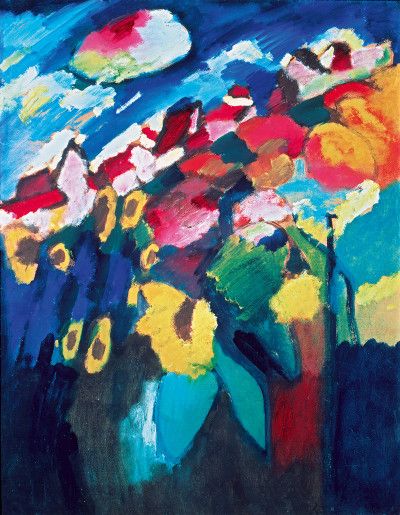 <p>Wassily Kandinsky, <em>Murnau, il giardino II</em>, 1910. Olio su cartone. Merzbacher Kunststiftung. </p>