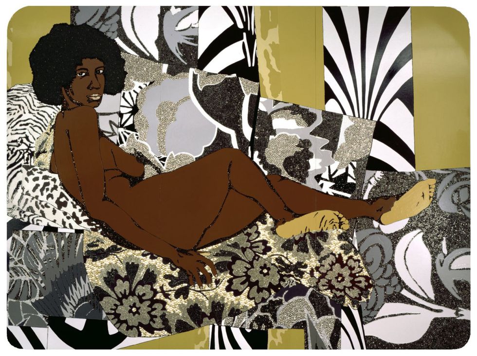 <p>Until this point, this list has only included white male artists, with women only able to participate in art as a naked objects of desire. Mickalene Thomas, an African-American woman living in Brooklyn, subverts this trope, instead creating paintings that empower their subjects by injecting African-American voice into art history.  By painting a nude in the same pose as Courbet or Manet, but one whose black identity is readily on display, Thomas forces the viewer to confront the legacy of objectification and sexism inherent in the art historical narrative.</p>