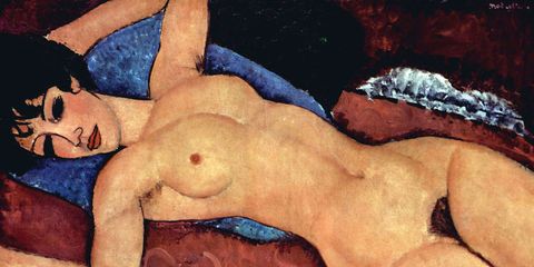 <p>Amedeo Modigliani began his professional career in Paris as a sculptor, before transitioning to work on canvas.  His deep influences from African sculpture and Cubism are readily apparent in his painted nudes, in which one can practically feel the presence of the model.  Reclining Nude's eroticism is so palpable that when the painting was displayed in Paris in 1917, the gallery was almost immediately closed by police due to obscenity.  Now the work stands as one of the true masterpieces of the early 20th century.</p>