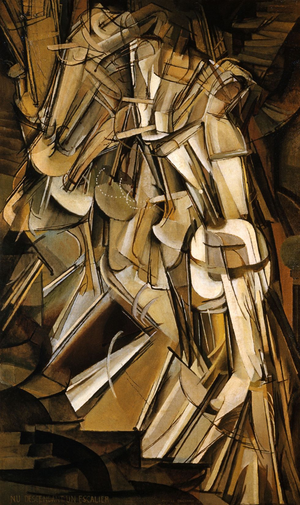 <p>Marcel Duchamp, the enigmatic father of Contemporary Art, shocked audiences with this Cubist masterwork.  The painting, ostensibly depicting a nude woman walking down a flight of stairs, has been so abstracted into geometric planes that it is impossible to determine any sense of concrete time or space.  With this work, Duchamp pushed Cubism farther than Picasso, paving the way for further explorations into abstraction, a main thrust of 20th century painting.</p>