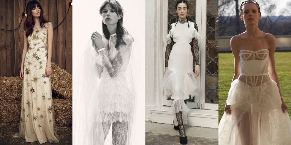 <p>Seeking one's personal version of a red carpet moment is a common thread amongst all brides, and Spring 2017's styles made it easy to feel like a real-deal rockstar. Sexy sheer details in bodices and skirts, edgy cut-outs, loads of layering, an It-girl attitude and beaded star motifs would feel just as at-home on stage as they would walking down your aisle.</p><p><em>From Left: Jenny Packham; Elie Saab; Houghton; Vera Wang Bride</em></p>